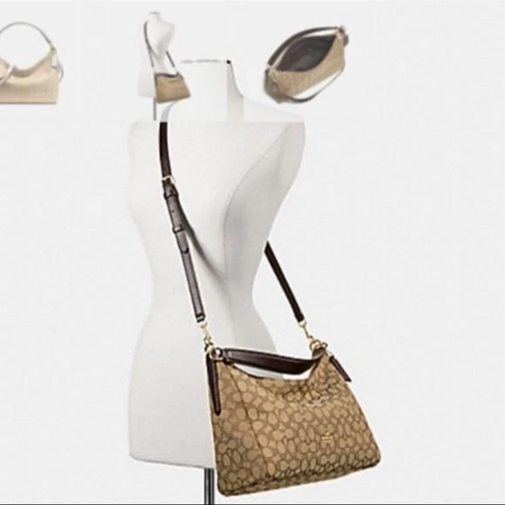 NWT Coach F58284 Chalk Signature Jacquard Hobo with Gold Hardware -white strap - Picture 4 of 8